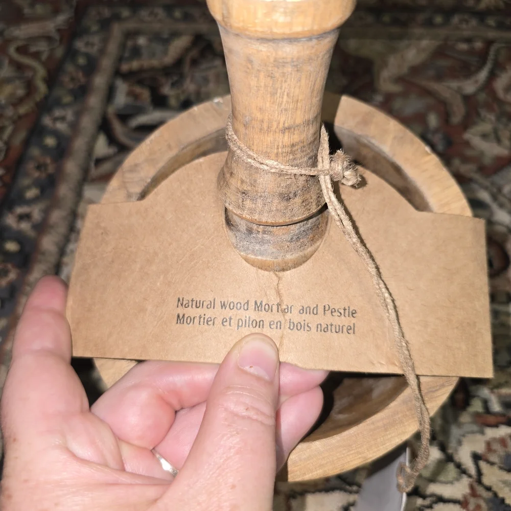 Wooden Mortar and Pestle with Cream Accent